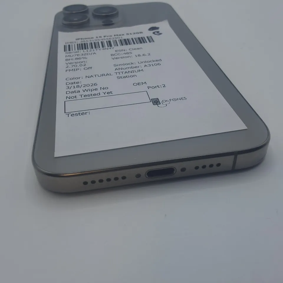 UNBOXED APPLE IPHONE 15 PRO MAX 512GB IN NATURAL TITANIUM - A3106