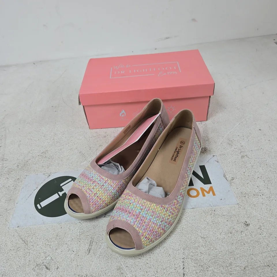 DR LIGHTFOOT WOMEN’S PINK CELINE PEEP-TOE ESPADRILLES – UK 8 (BOXED)