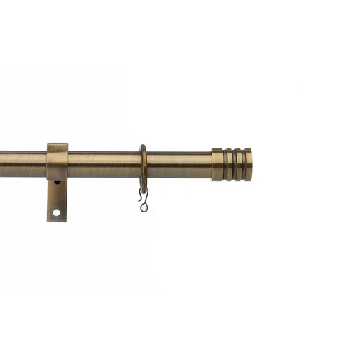 BRAND NEW BOXED SET OF 2 CURTAIN POLES, 16/19mm 180-320cm / BARREL FINIAL ANTIQUE BRASS - UN1619180STUD AB (1 BOX)