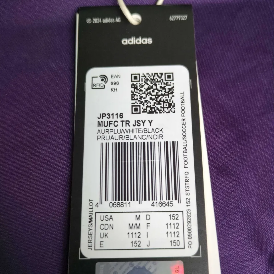 MANCHESTER UNITED ADIDAS FOOTBALL JERSEY – PURPLE, YOUTH UK 11-12