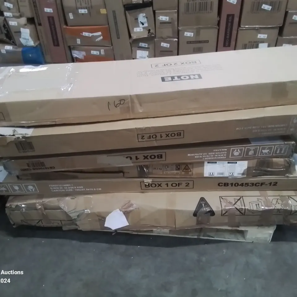 PALLET CONTAINING VARIOUS INCOMPLETE BOXED FURNITURE PARTS AND OTHER HOUSEHOLD ITEMS ETC.