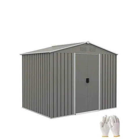 BOXED OUTSUNNY 8 X 6FT OUTDOOR GARDEN STORAGE SHED WITH DOUBLE SLIDING DOOR, LIGHT GREY (2 BOXES)