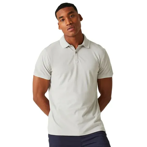 REGATTA MENS TADEO SHORT SLEEVE POLO SHIRT SILVER GREY WHITE TIP SIZE S