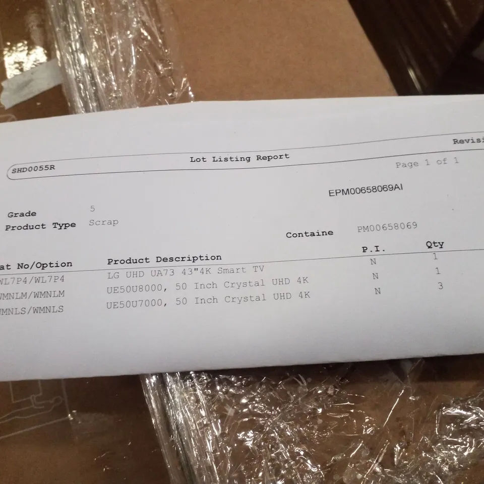 PALLET OF 5 ASSORTED DAMAGED TVS INCLUDING