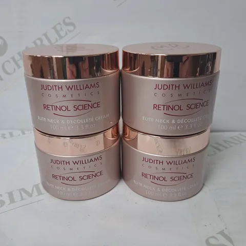 LOT OF 4 JUDITH WILLIAMS 100ML RETINOL SCIENCE ELITE NECK & DECOLLETE CREAMS