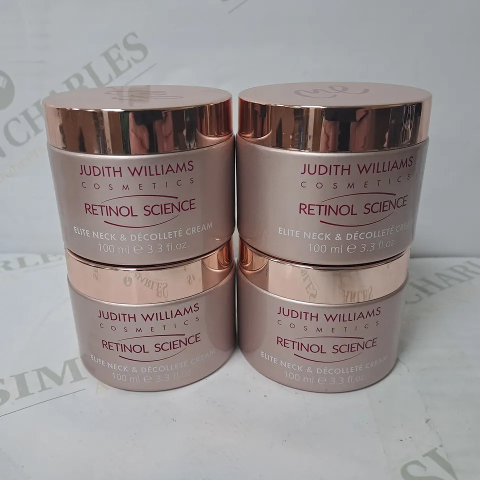 LOT OF 4 JUDITH WILLIAMS 100ML RETINOL SCIENCE ELITE NECK & DECOLLETE CREAMS 