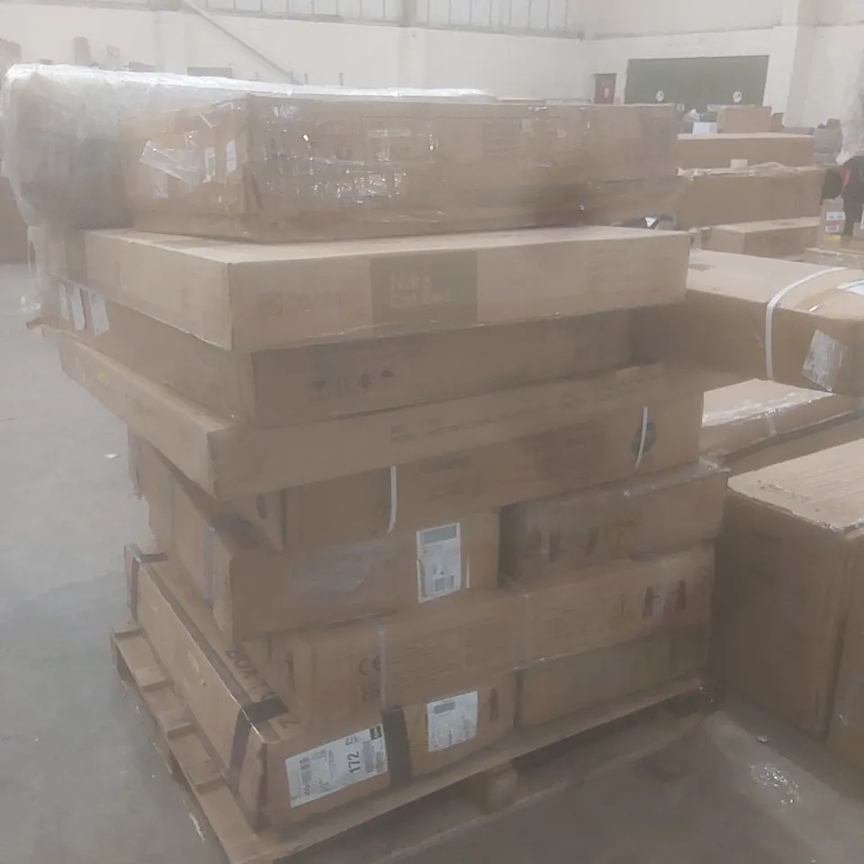 PALLET OF INCOMPLETE TRAMPOLINE PARTS AND COT BED PARTS ETC