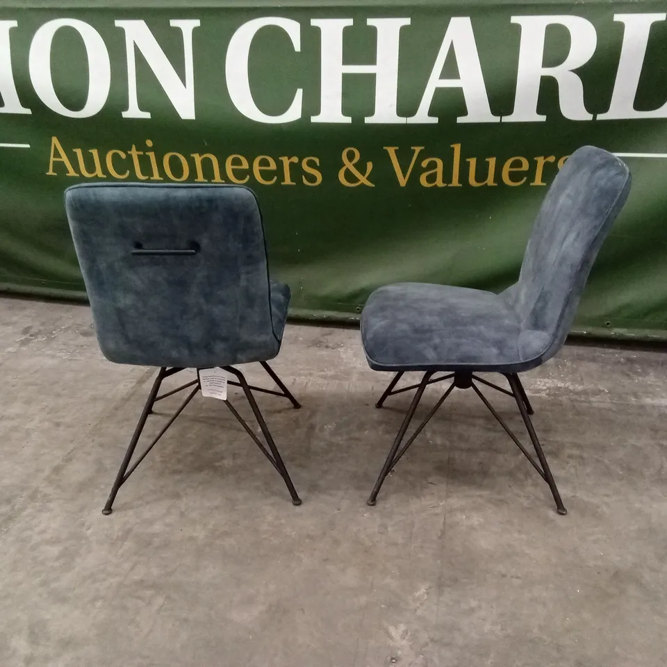 SET OF 2 DESIGNER TURQUOISE BLUE SWIVEL DINING CHAIRS