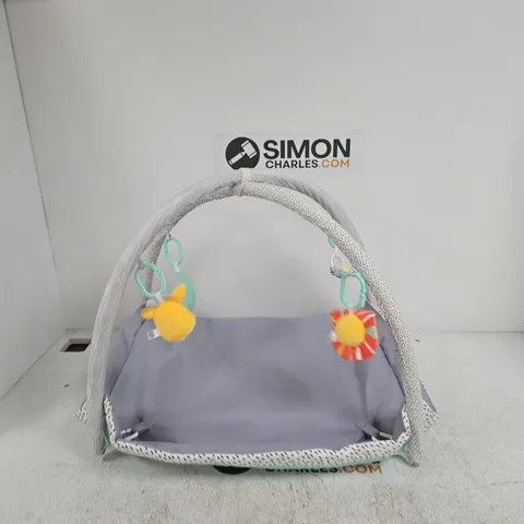 BABY ACTIVITY GYM WITH SOFT GREY MAT AND HANGING PLUSH TOYS