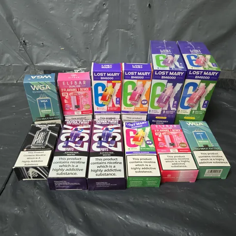 APPROXIMATELY 25 ASSORTED E-CIGARETTE & VAPING ITEMS IN VARIOUS BRANDS TO INCLUDE LOST MARY BM6000, WGA PRO MAX EXTRA, BLOODY BAR ULTRA TWIST, ETC - COLLECTION ONLY