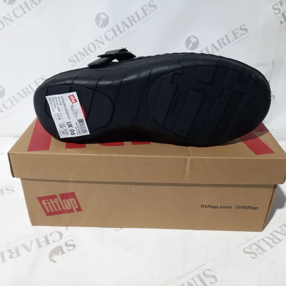 FITFLOP GOGH PRO SUPERLIGHT BLACK LEATHER CLOG SIZE 6