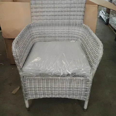 PAIR OF GREY RATTAN EFFECT OUTDOOR CHAIRS WITH SEAT PADS - 1 BOX