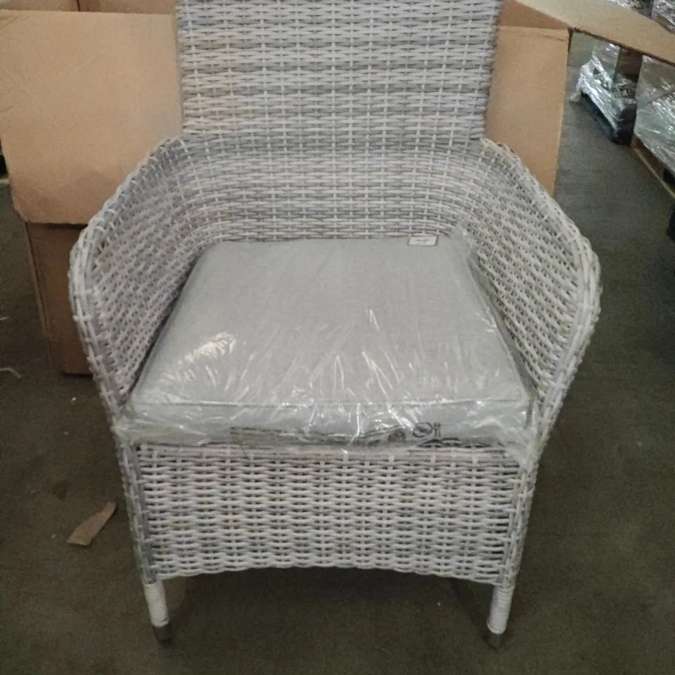 PAIR OF GREY RATTAN EFFECT OUTDOOR CHAIRS WITH SEAT PADS - 1 BOX