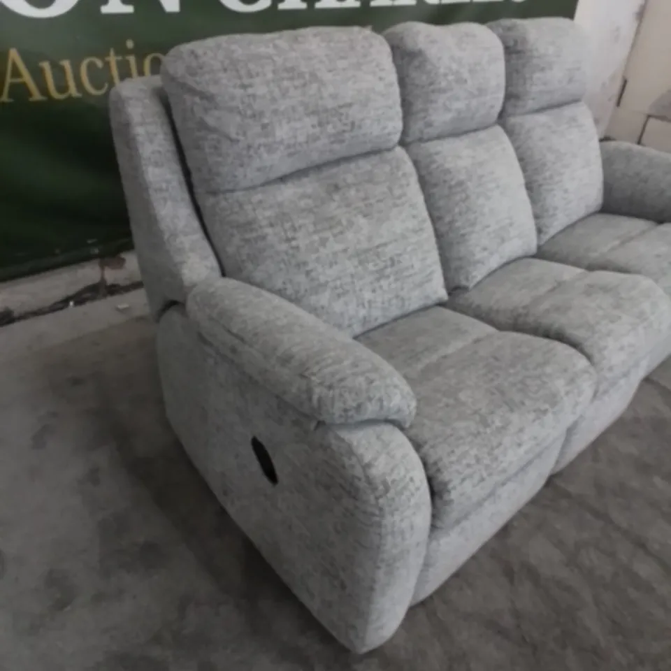 DESIGNER G PLAN MADE KINGSBURY ULTIMA SLATE FABRIC MANUAL RECLINING THREE SEATER SOFA