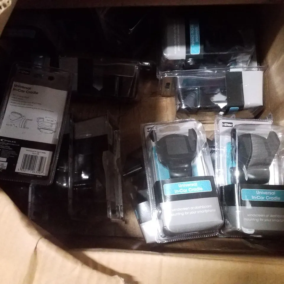 PALLET CONTAINING ASSORTED PRODUCTS INCLUDING UNIVERSAL IN-CAR CRADLES & WEATHERPROOF CONNECTION BOXES