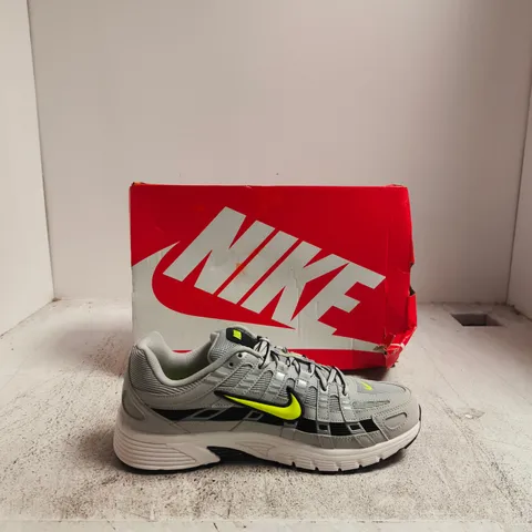 NIKE P-6000 GREY/SMOKE GREY TRAINERS WITH NEON YELLOW SWOOSH – UK 7.5 (US 8.5)