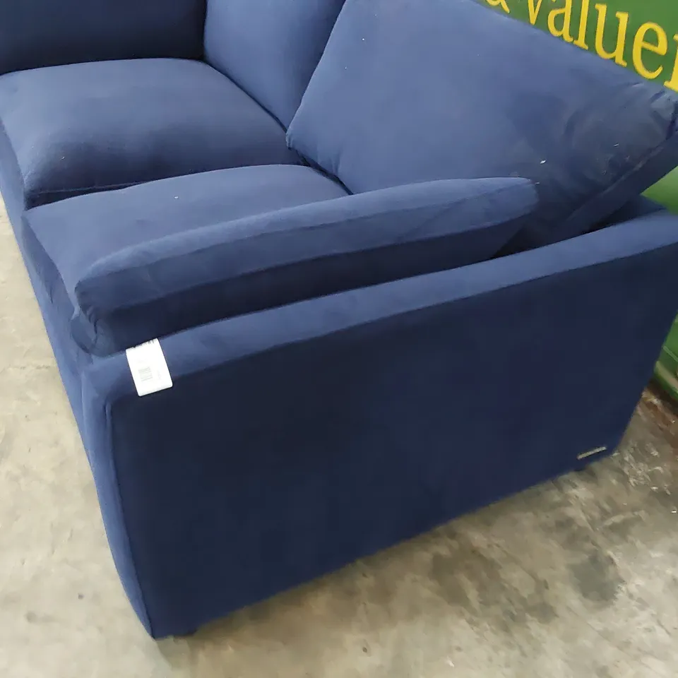 QUALITY BRITISH MADE LOUNGE Co TWO SEATER SOFA BLUE PLUSH FABRIC 