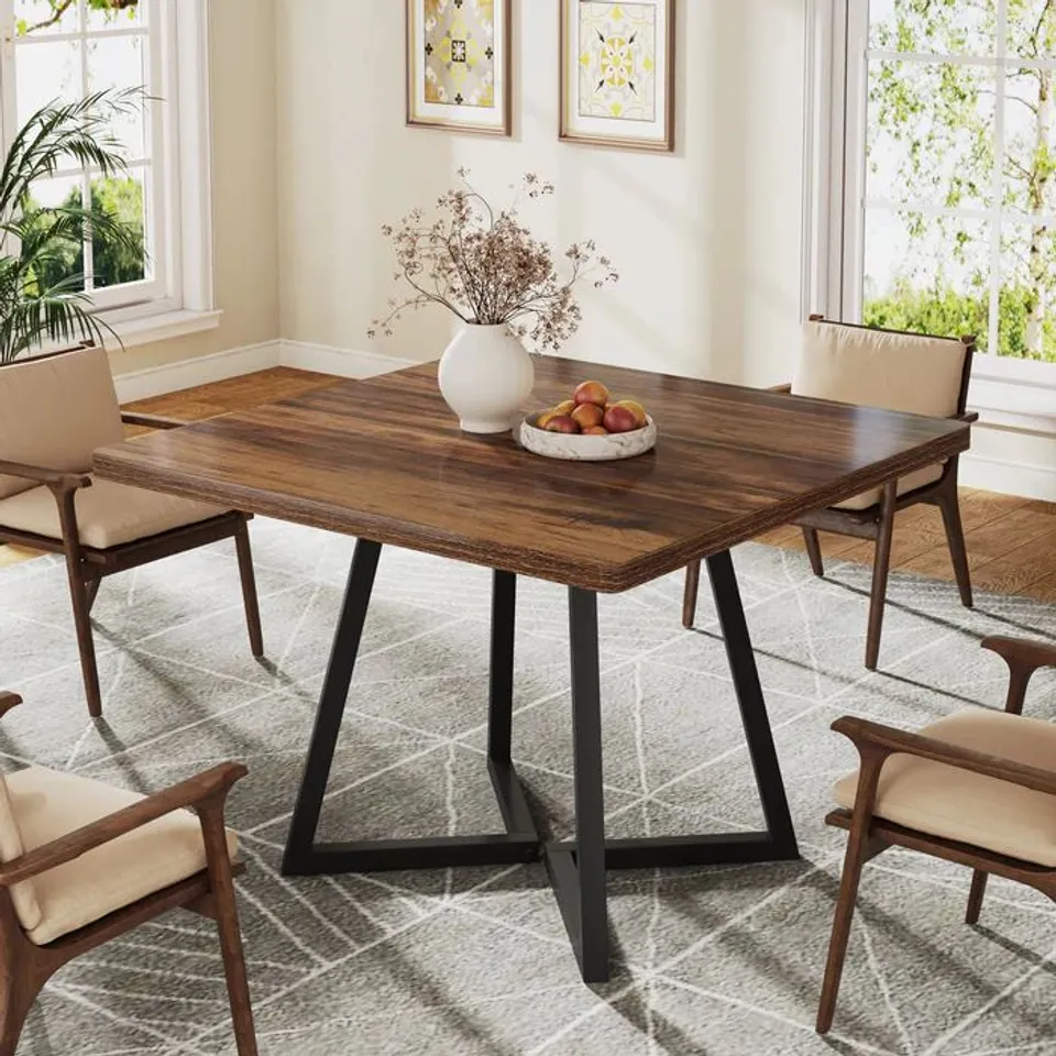 BOXED 31.5" SQUARE DINING TABLE, WOOD KITCHEN TABLE WITH METAL LEGS FOR 4