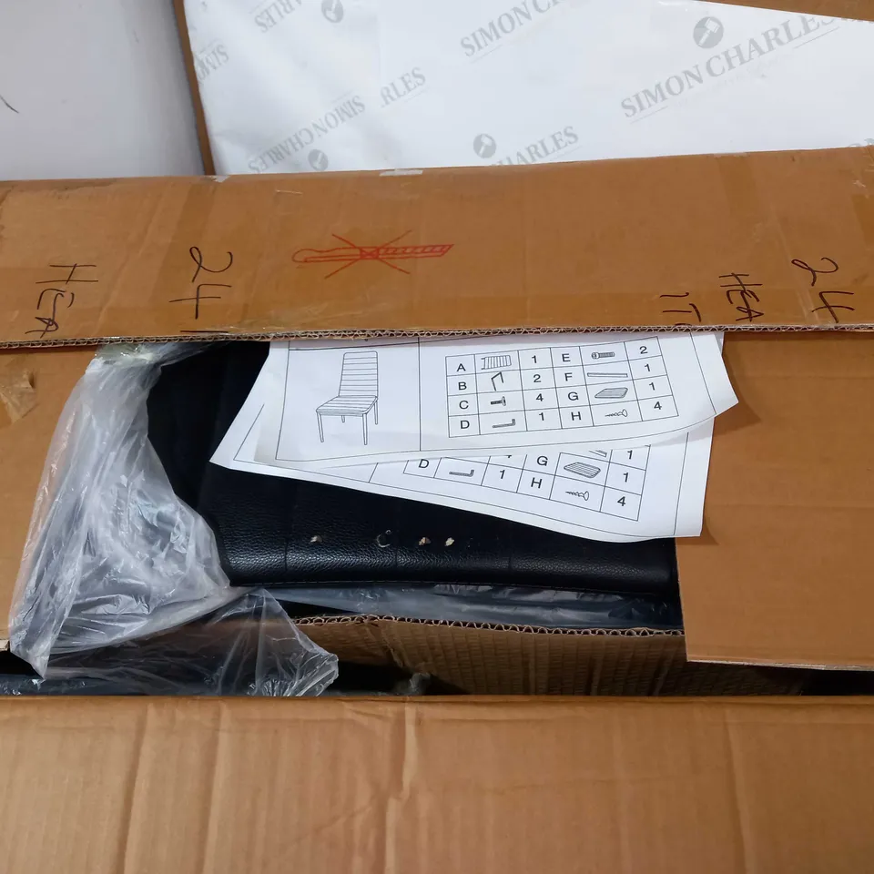 BOXED SET OF 6 BLACK FAUX LEATHER DINING CHAIRS 