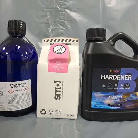 APPROXIMATELY 10 ASSORTED HOUSEHOLD ITEMS TO INCLUDE FUNEPOXY HARDERNER, WASHING UP LIQUID, ETC - COLLECTION ONLY