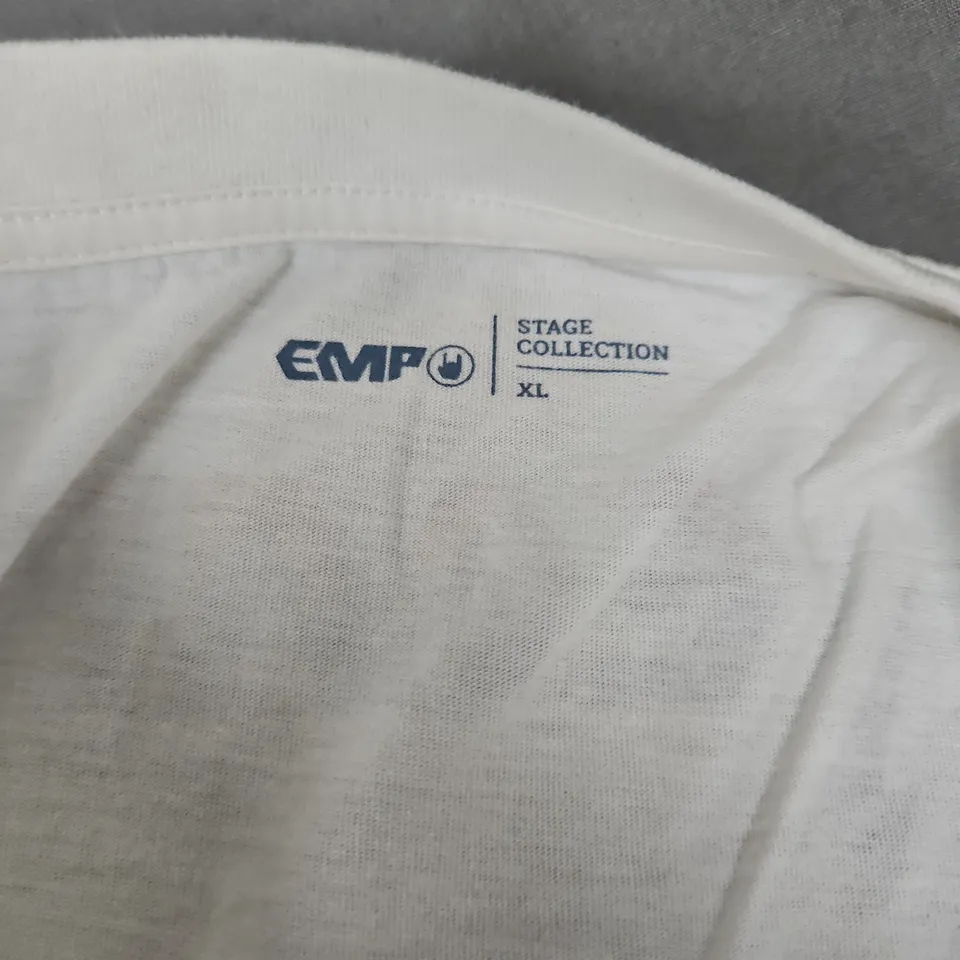 EMP STAGE COLLECTION XL WHITE SLEEVELESS GRAPHIC T-SHIRT