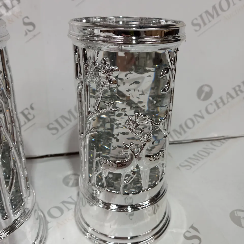 BOXED HOME REFLECTIONS SET OF PRELIT SWIRLING GLITTER SCENIC PILLARS - SILVER