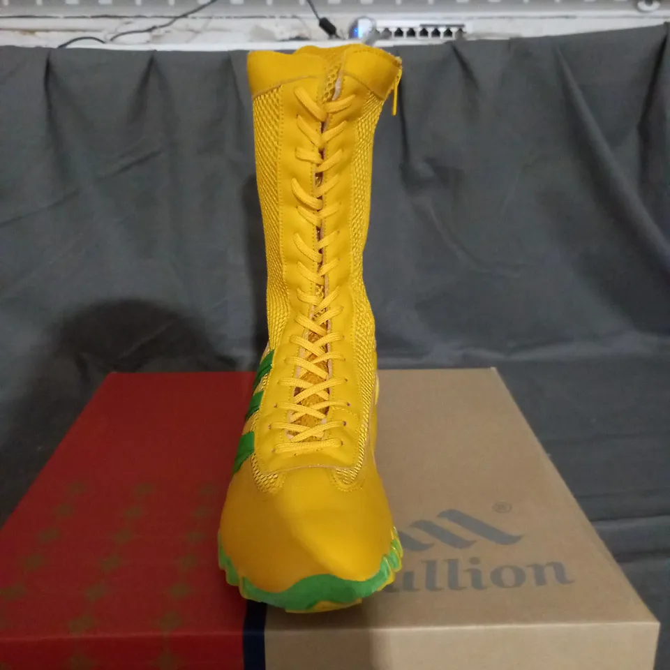 APPROXIMATELY 16 BOXED PAIRS OF BULLION HI TOP TRAINERS IN VARIOUS SIZES TO INCLUDE SIZE 8  