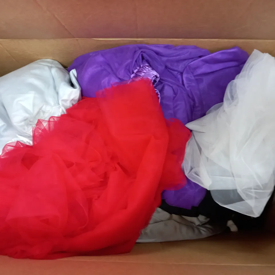 BOX OF ASSORTED CLOTHING ITEMS IN VARIOUS COLOUR, SIZES AND STYLES