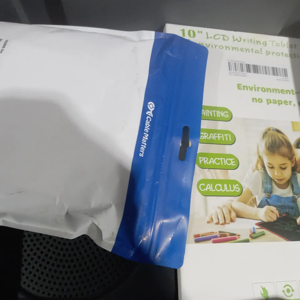 BOX OF 12 ASSORTED ITEMS TO INCLUDE - 10 LCD WRITING TABLET - USB GOLD PRINTER ENDS - FABRIC PAINT ECT 