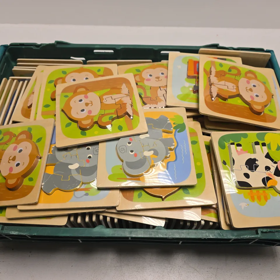 APPROXIMATELY 90 WOODEN PUZZLE BLOCK TOYS - COLLECTION ONLY