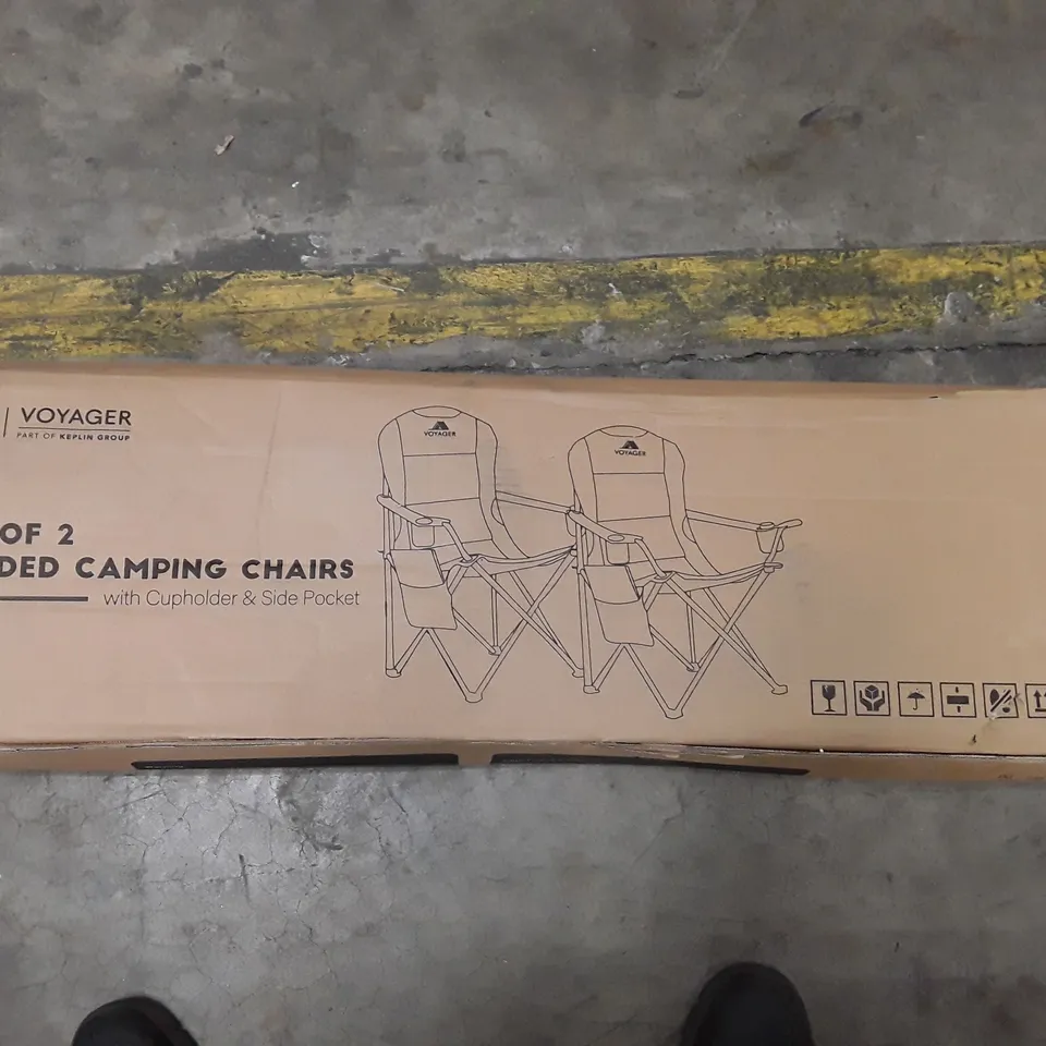 BOXED VOYAGER SET OF 2 PADDED CAMPING CHAIRS - GREY