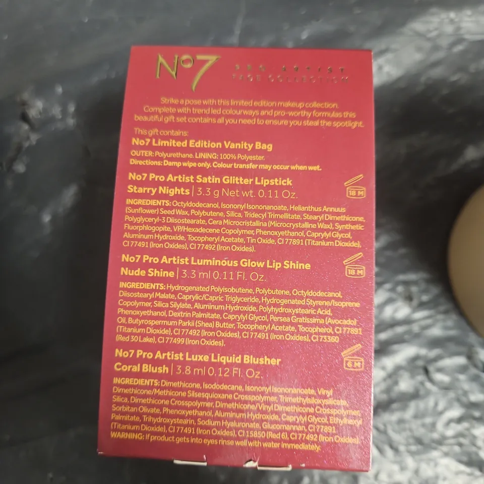 NO7 PRO ARTIST LIMITED EDITION VANITY BAG GIFT SET – EYESHADOW PALETTE, LIPSTICK, LIP SHINE & LUXE LIQUID BLUSHER