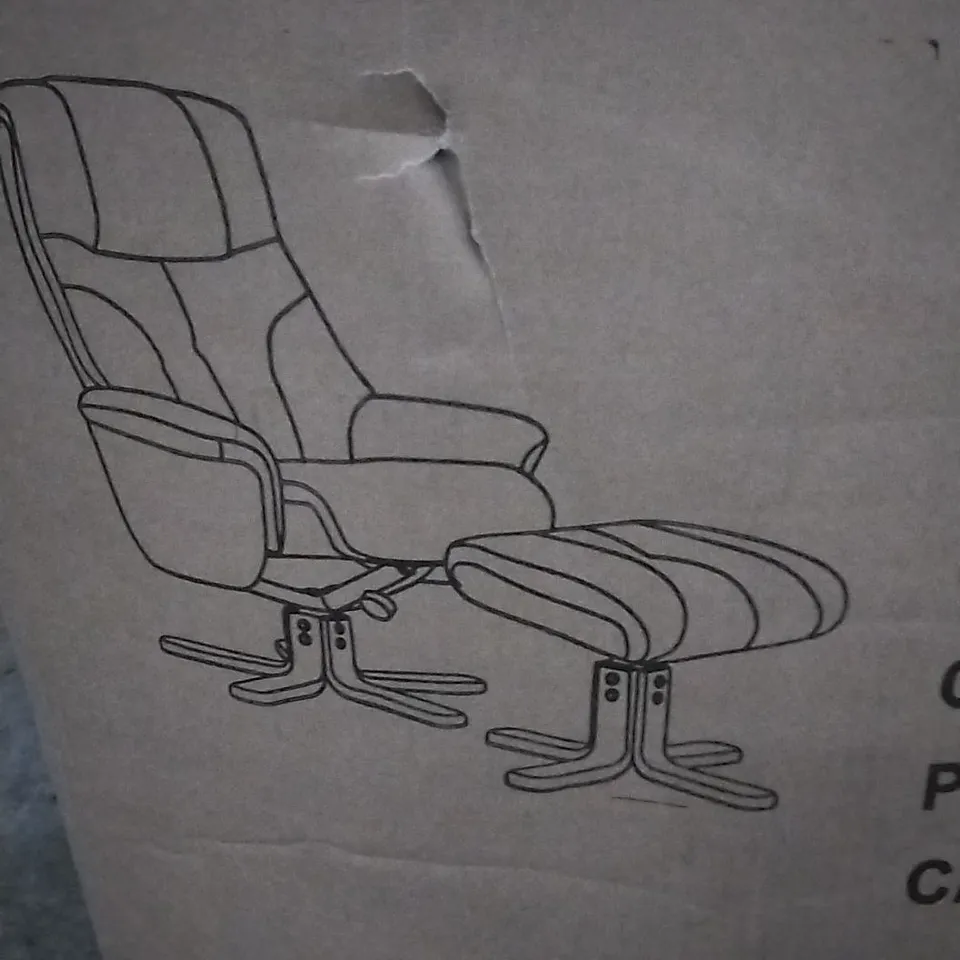 BOXED DESIGNER DUBAI BROWN LEATHER SWIVEL CHAIR WITH FOOTSTOOL