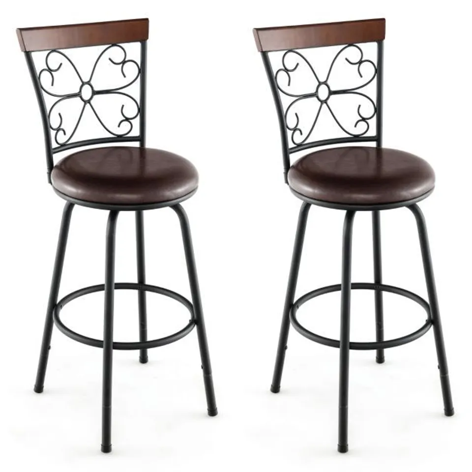BOXED SWIVEL BAR STOOL SET OF 2 WITH ADJUSTABLE HEIGHT, COZY SEAT AND BACKREST