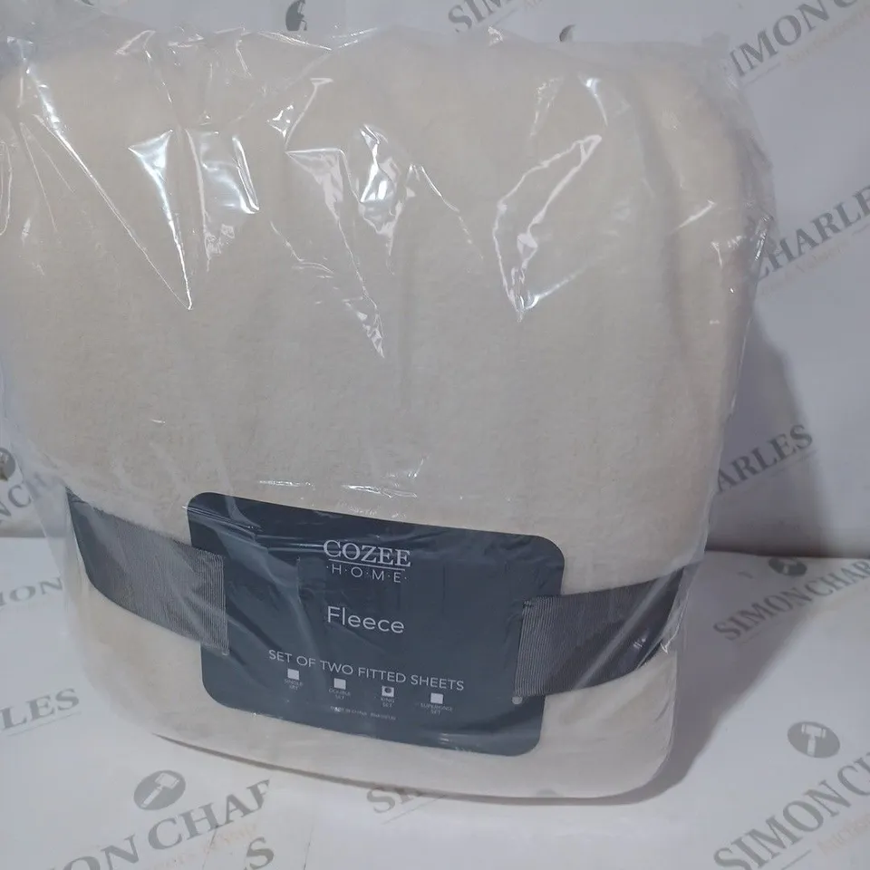 COZEE HOME SET OF FLEECE DEEP FITTED SHEETS - IVORY, KING SIZE