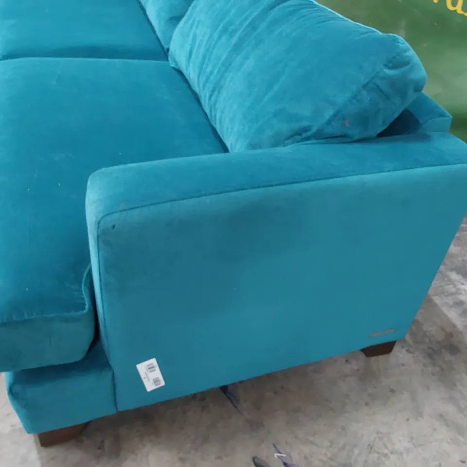 QUALITY BRITISH DESIGNER LOUNGE Co. FOUR SEATER SOFA TURQUOISE PLUSH FABRIC 