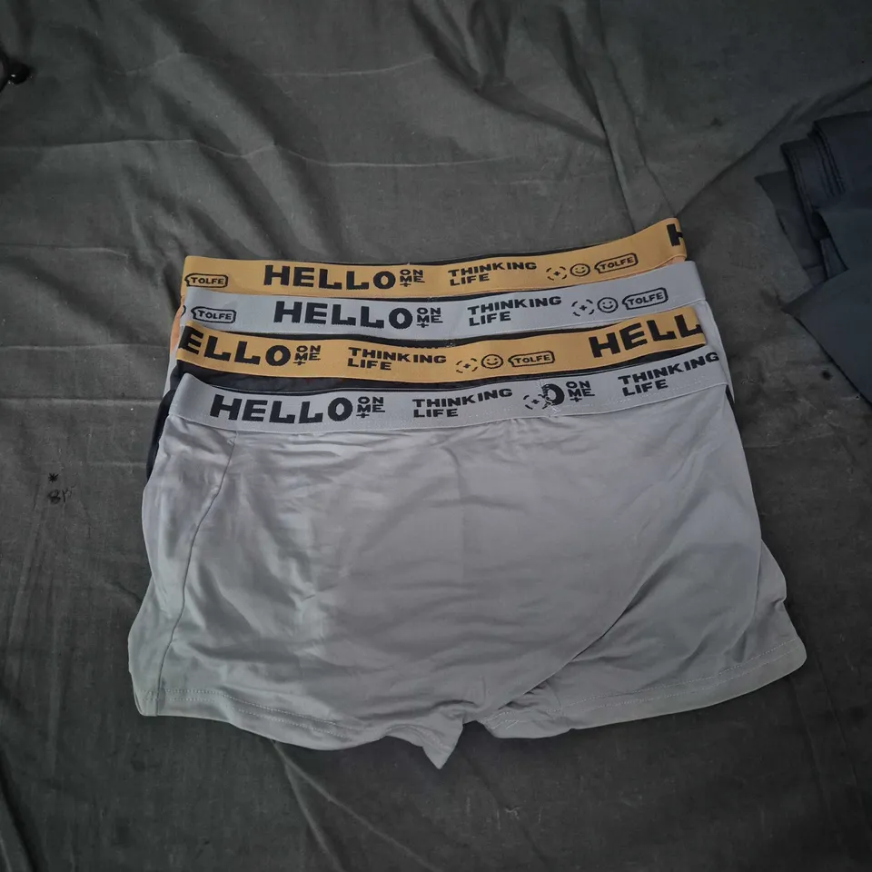 MEN'S BOXER SHORTS – 4 PACK WITH HELLO THINKING LIFE BRANDED WAISTBAND LARGE