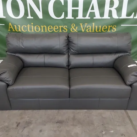 DESIGNER THREE SEATER SOFA GREY LEATHER 
