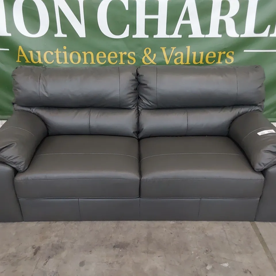 DESIGNER THREE SEATER SOFA GREY LEATHER 