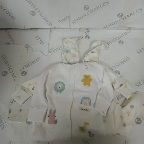 PACK OF 3 COTTON BABY GROWS SIZE 3-6 MONTHS