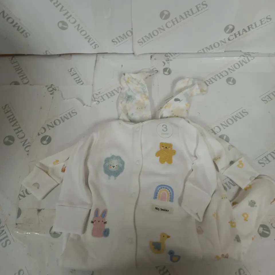 PACK OF 3 COTTON BABY GROWS SIZE 3-6 MONTHS