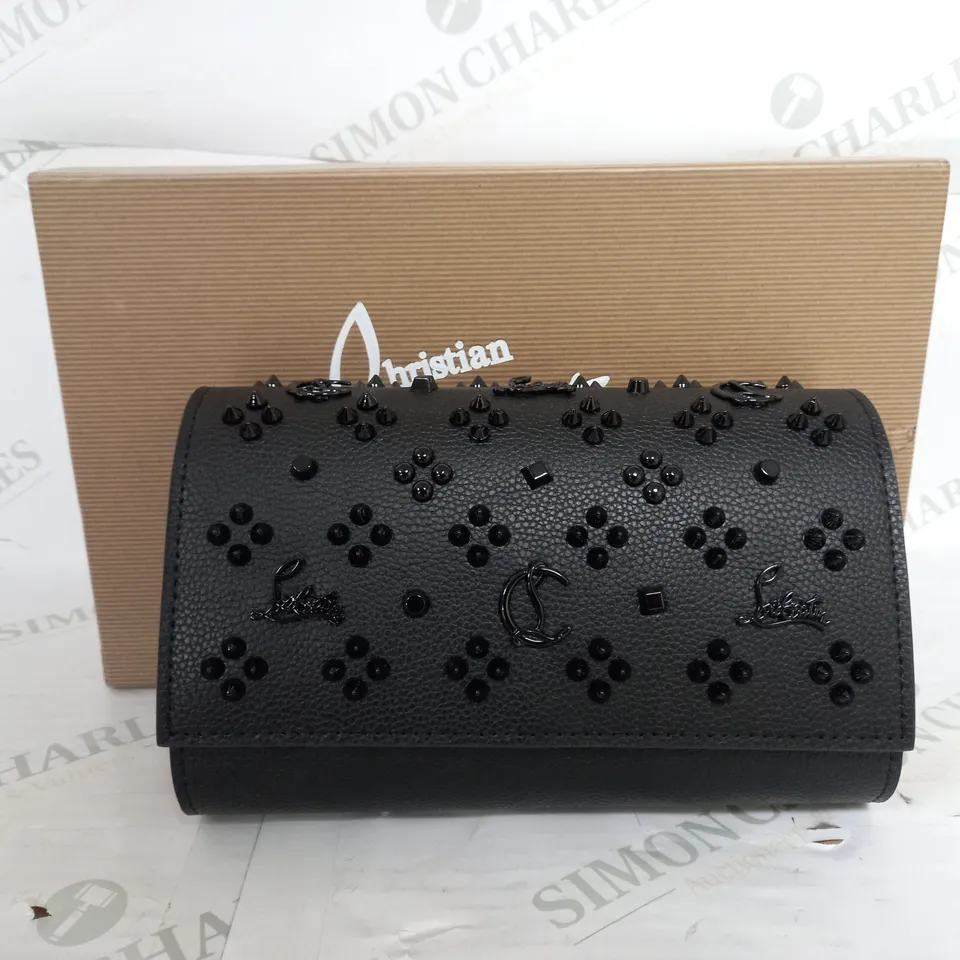 BOXED CHRISTIAN LOUBOUTIN STUDDED BLACK OVER THE SHOULDER CLUTCH BAG