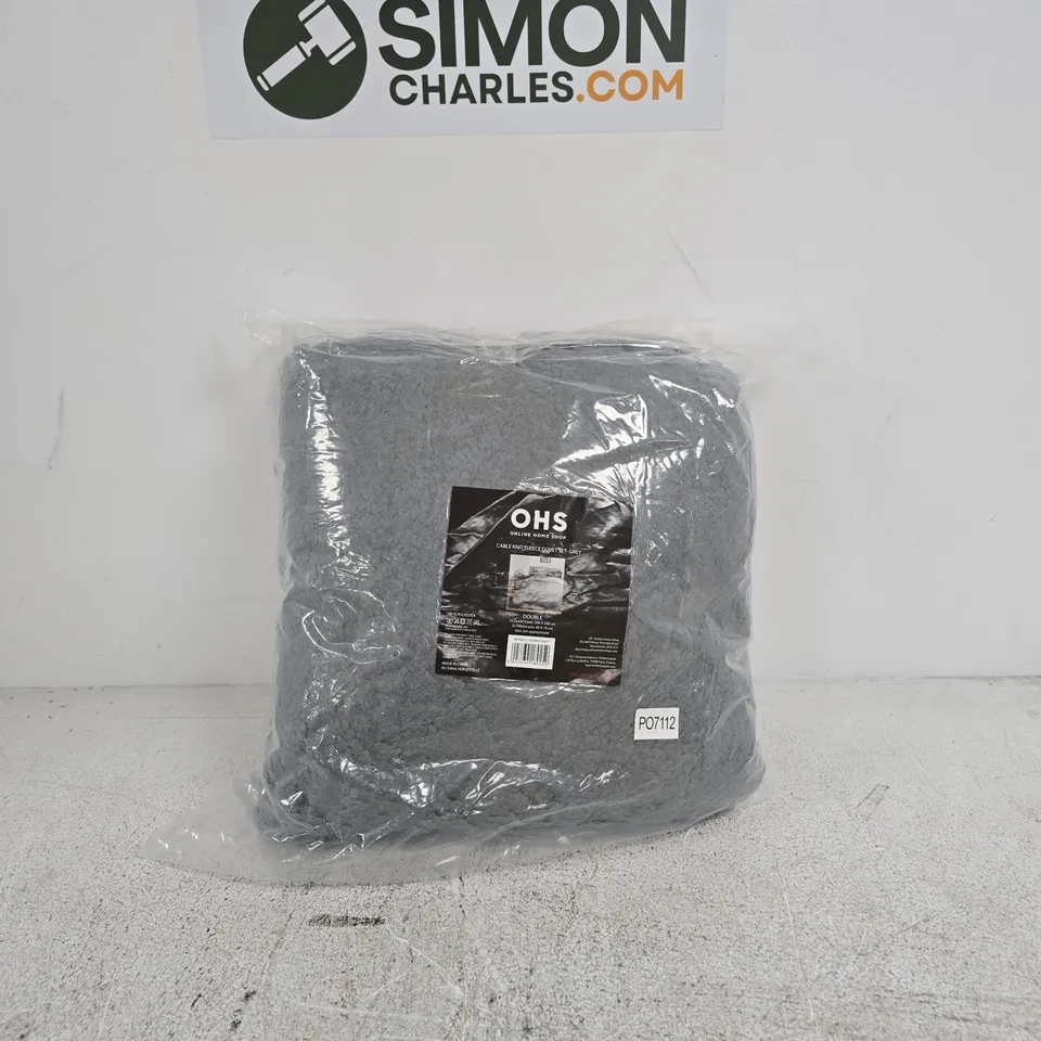 OHS CABLE KNIT FLEECE DUVET SET GREY DOUBLE