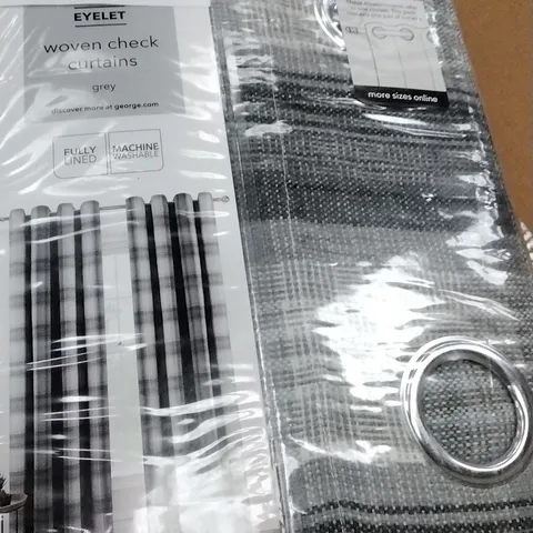 BOX OF 8 PAIRS BRAND NEW EYELET WOVEN CHECK CURTAINS GREY 168×137CM