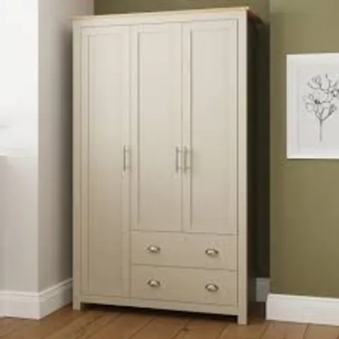 BOXED GFW LANCASTER 3 DOOR 2 DRAWER CREAM WARDROBE (2 BOXES)