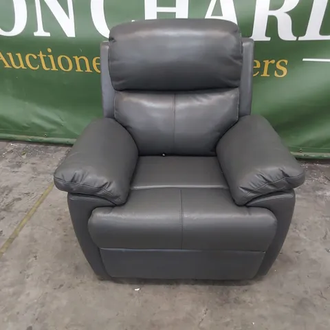 DESIGNER POWER RECLINING EASY CHAIR GREY LEATHER