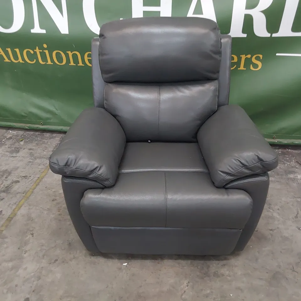 DESIGNER POWER RECLINING EASY CHAIR GREY LEATHER 