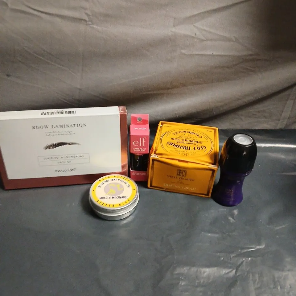 APPROXIMATEY 20 ASSORTED HEALTH AND BEAUTY PRODUCTS TO INCLUDE - GEO.F TRUMPER SHAVING CREAM - ELF LIP TINT AND AVON BLACK SUEDE ROLL ON DEODORANT