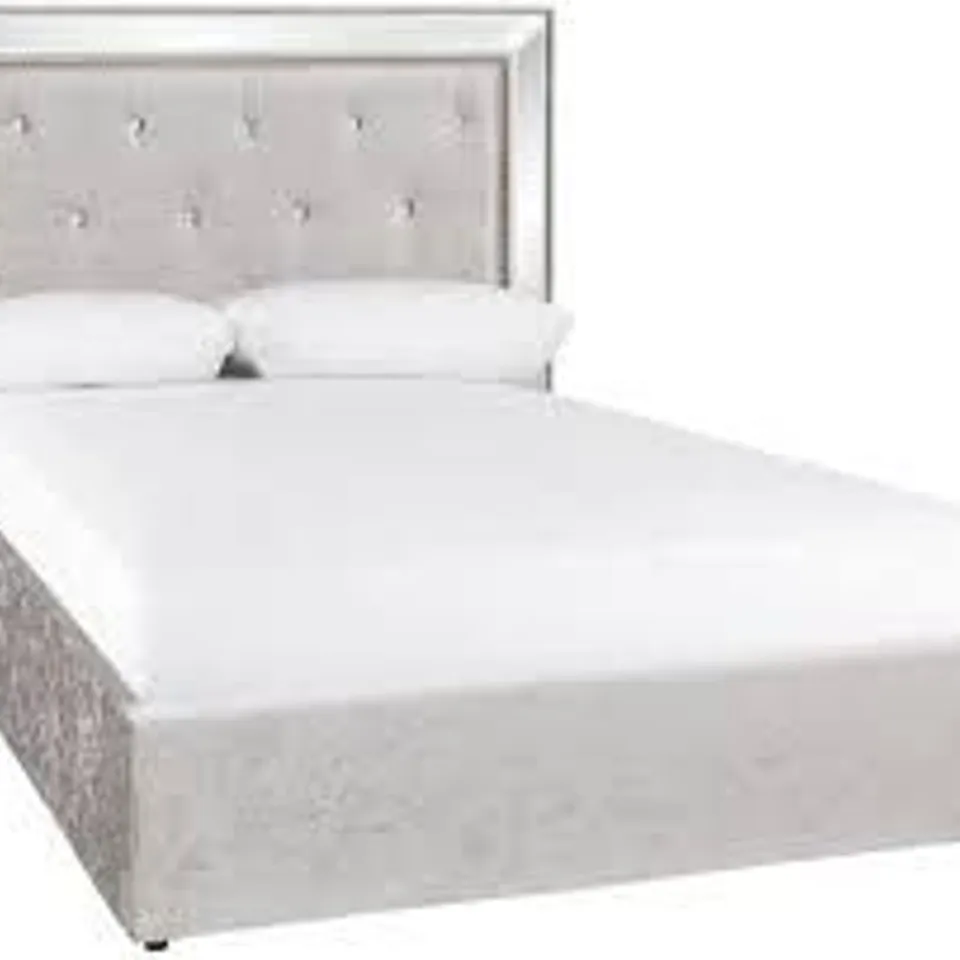 BOXED GRADE 1 VEGAS END LIFT UP DOUBLE BEDFRAME IN SILVER - 3 OF 3 BOXES