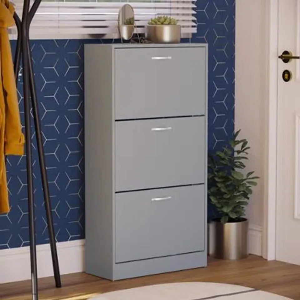 BOXED VIDA 3 DRAWER FLIP DOWN SHOE STORAGE FREE STANDING CABINET FOR HALLWAY 